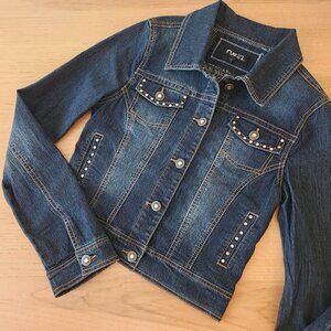 RUE 21 RHINESTONE STUDDED CROPPED DARK DENIM JACKET - JUNIOR SMALL -EUC